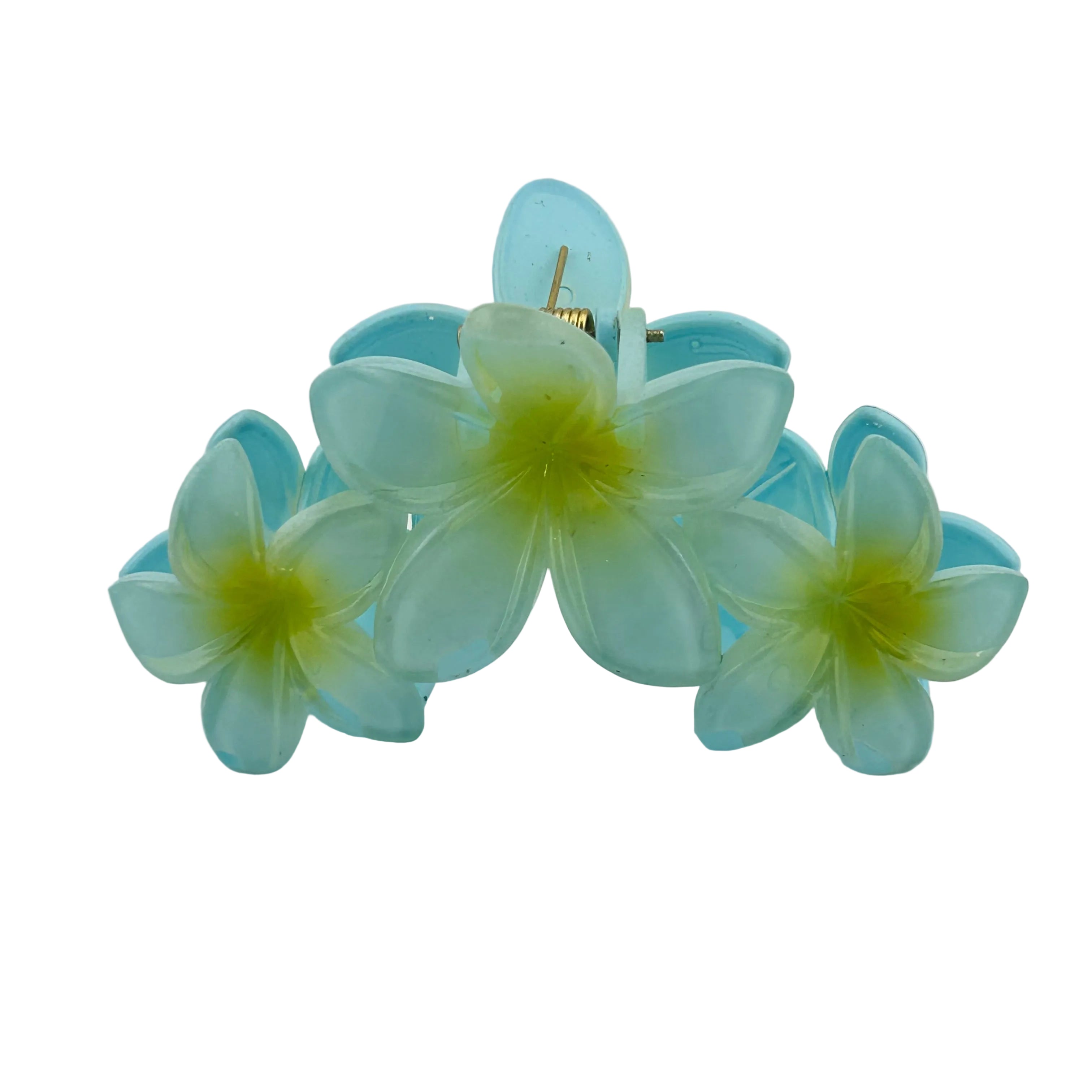 Plumeria Trio Hair Clip - Large: Blue/Yellow