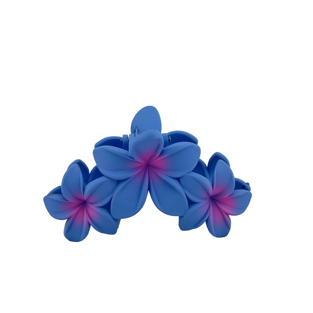 Plumeria Trio Hair Clip - Large: Blue/Pink