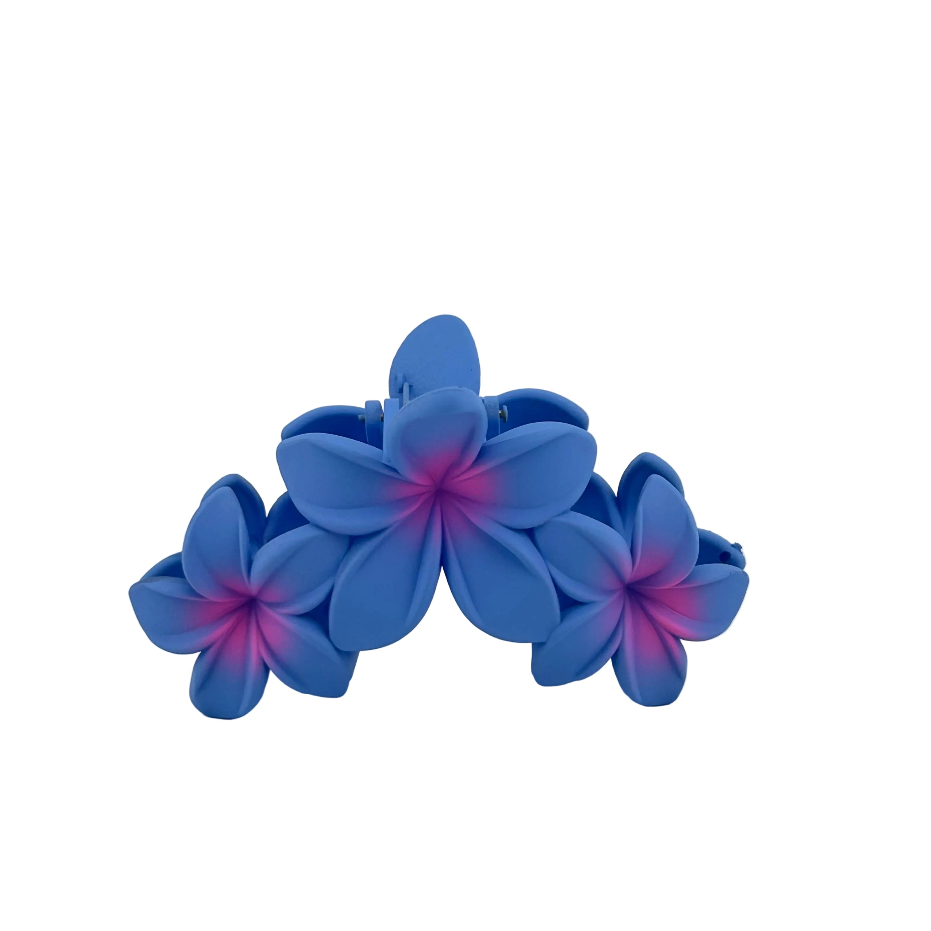 Plumeria Trio Hair Clip - Large: Blue/Pink