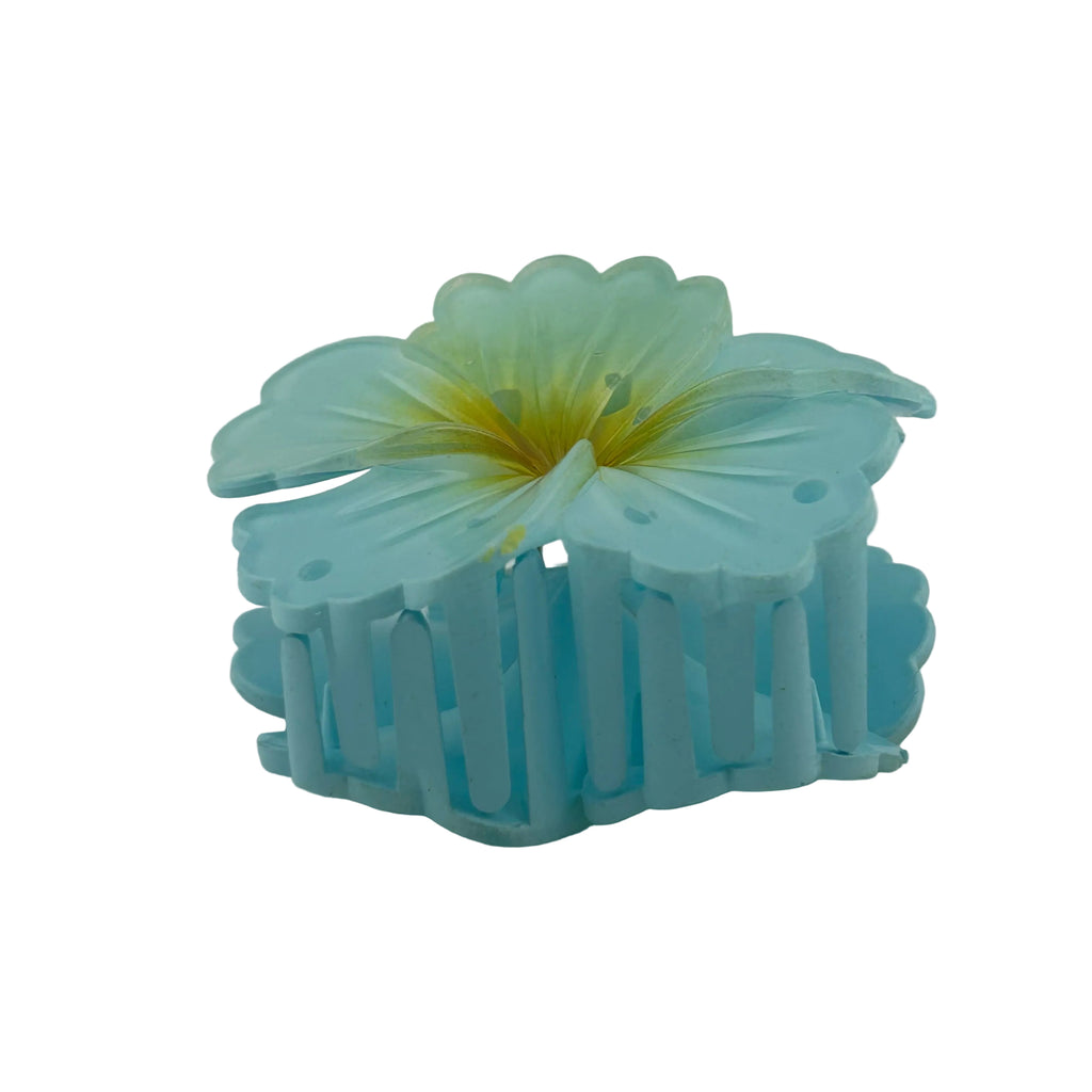Hibiscus Hair Clip - Large: Light Blue/Gold #2