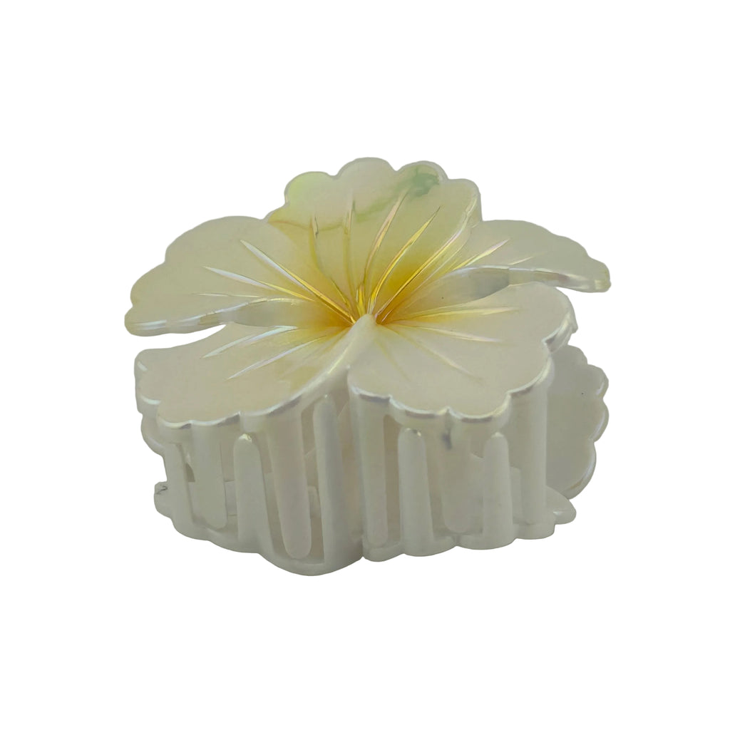 Hibiscus Hair Clip - Large: Iridescent Pearl/Yellow