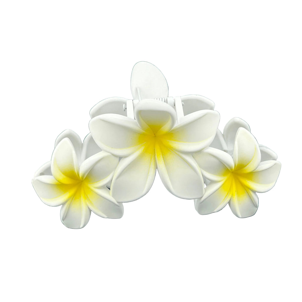 Plumeria Trio Hair Clip - Large: White/Yellow