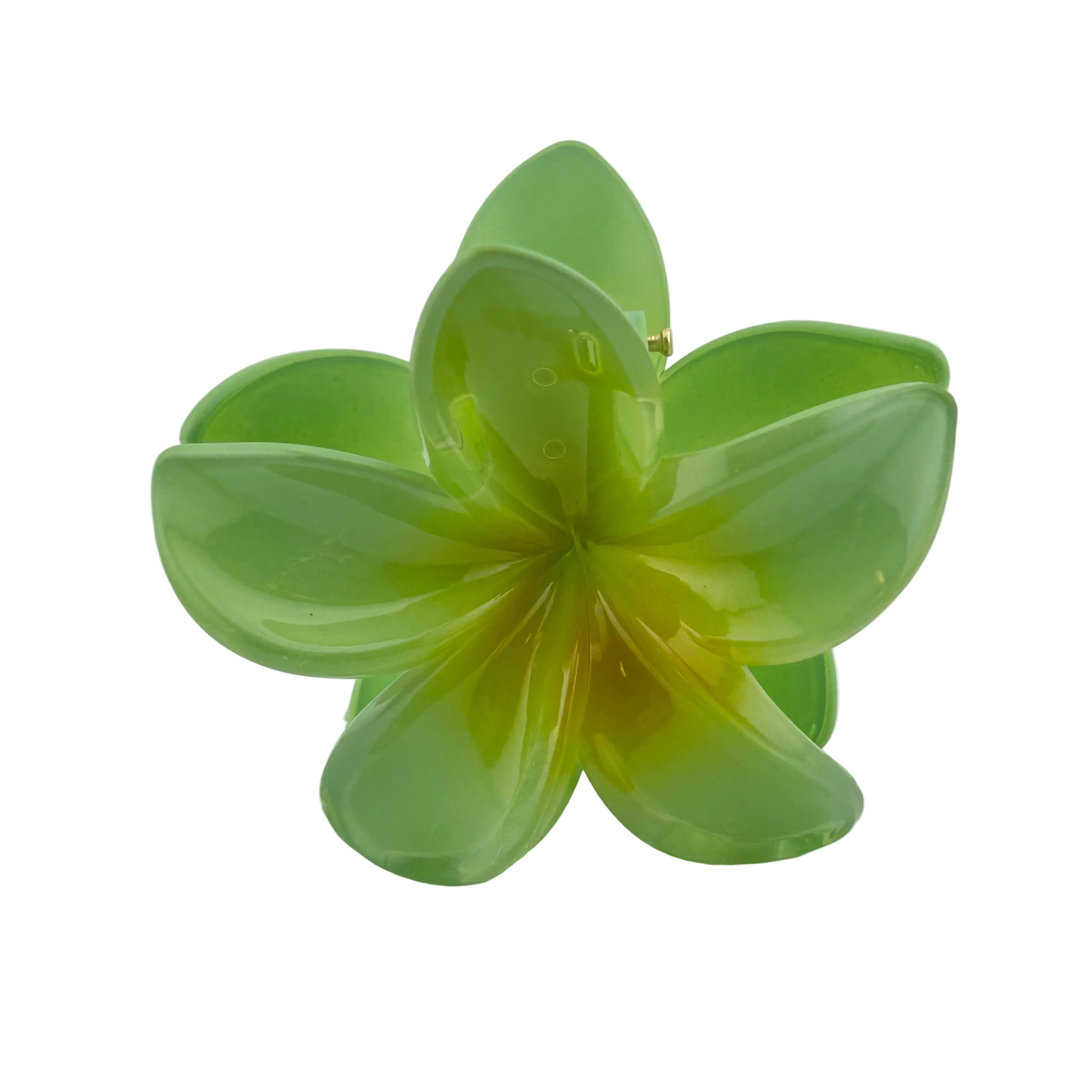 Plumeria Hair Clip - Large: Green/Gold
