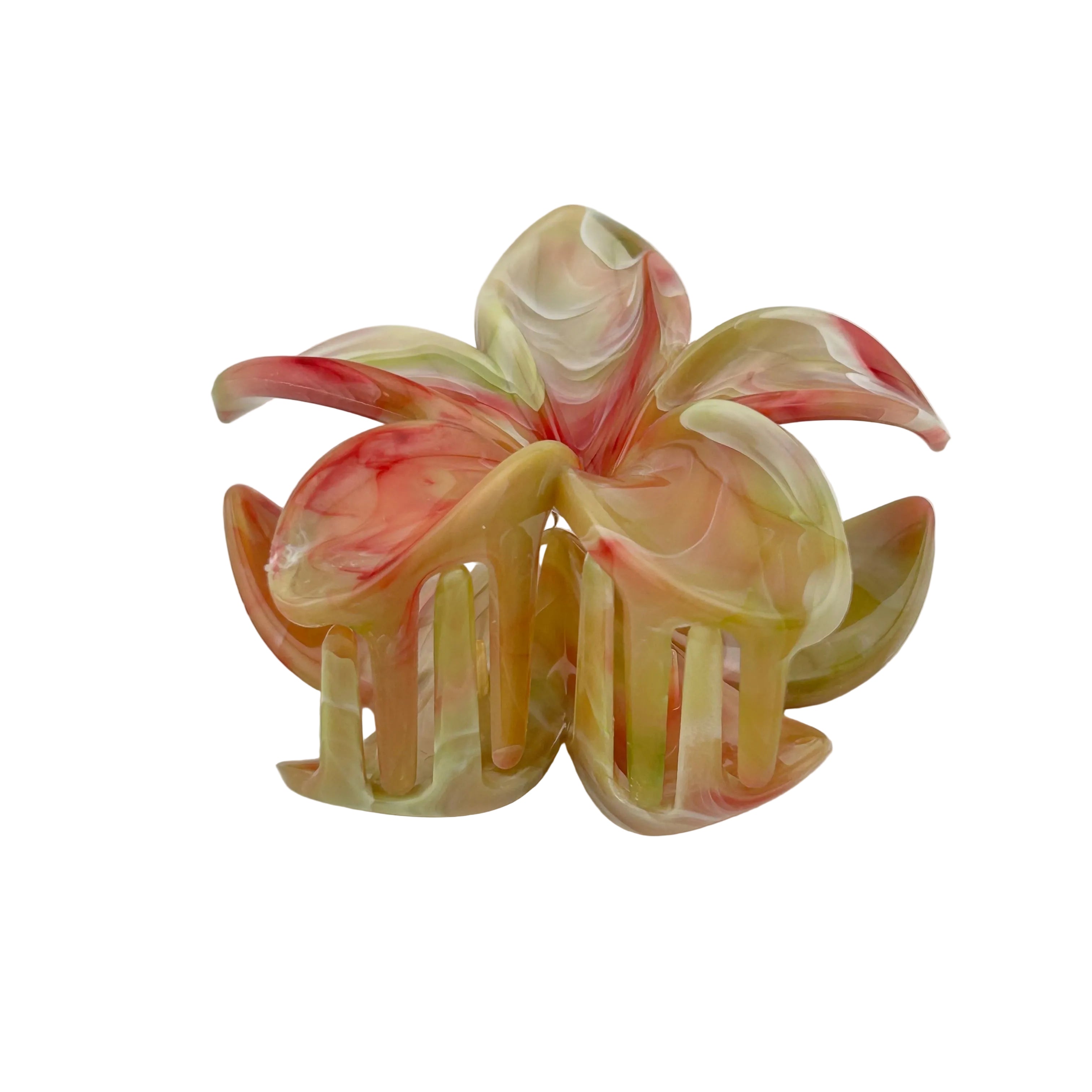 Plumeria Hair Clip - Large: Marbled Red/Green
