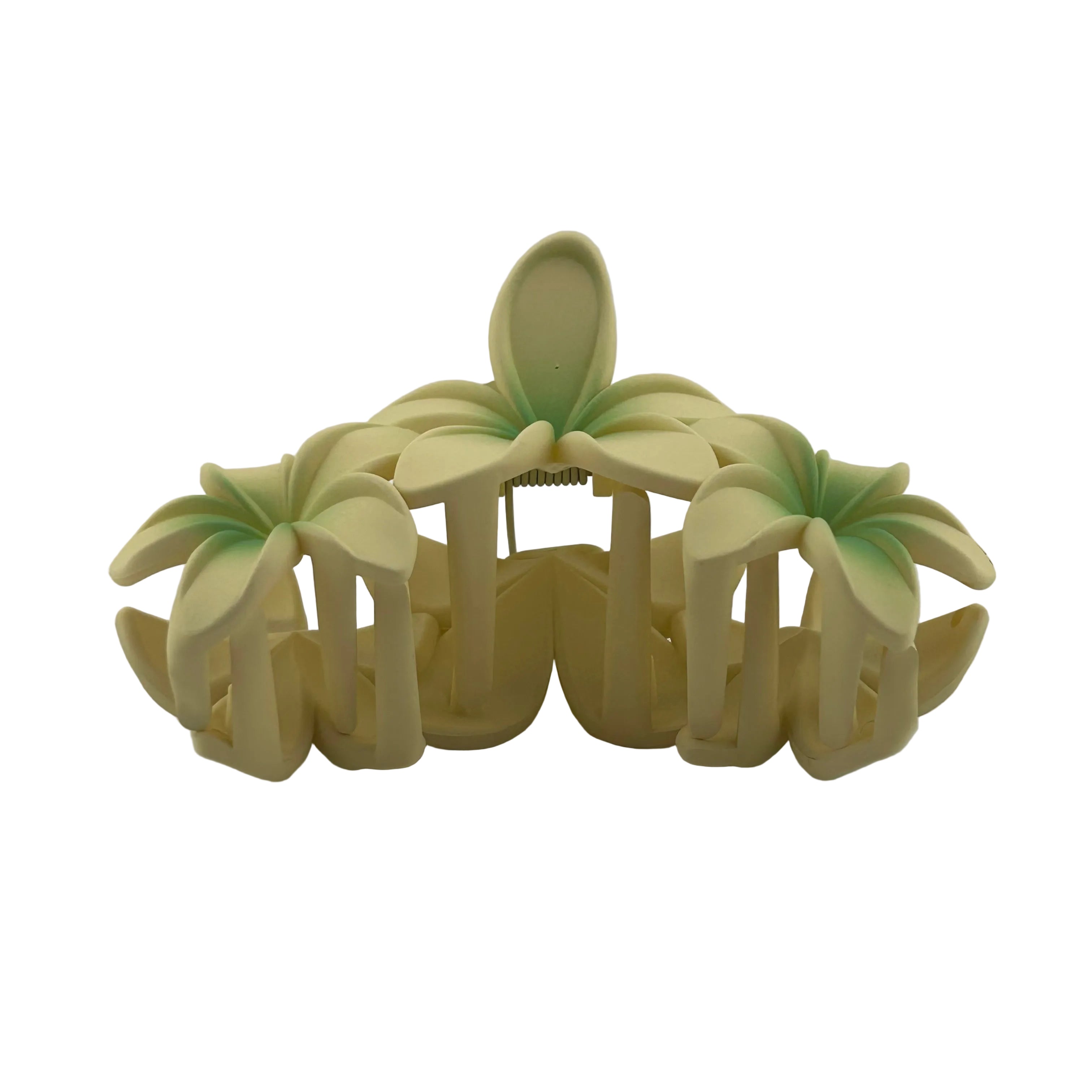 Plumeria Trio Hair Clip - Large: Cream/Green