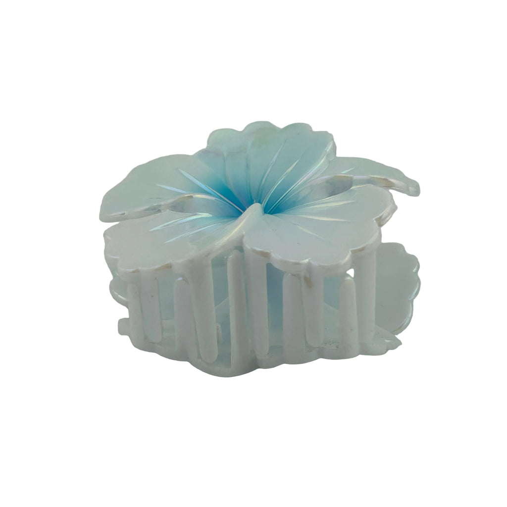 Hibiscus Hair Clip - Large: Iridescent Pearl/Blue