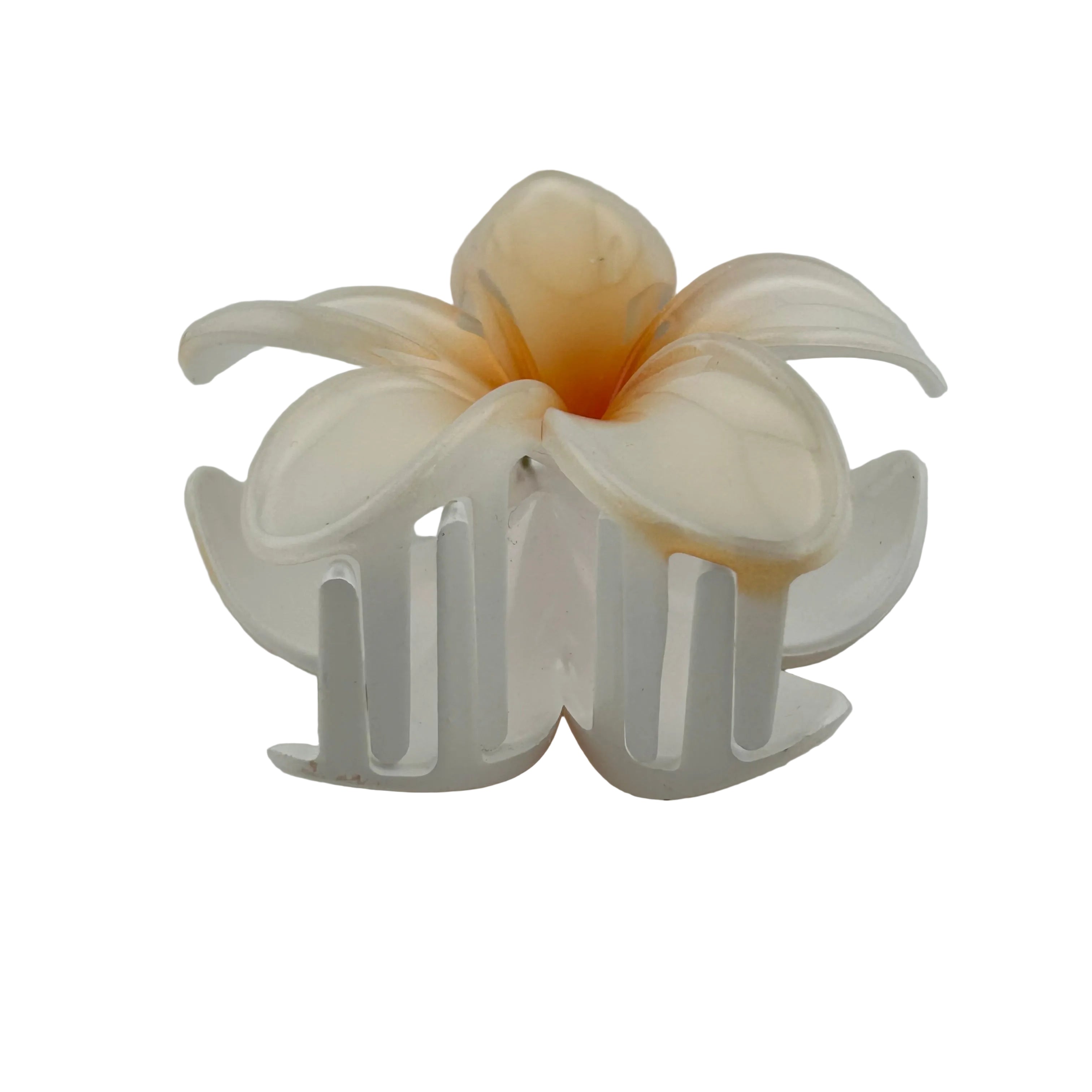 Plumeria Hair Clip - Large: White/Orange