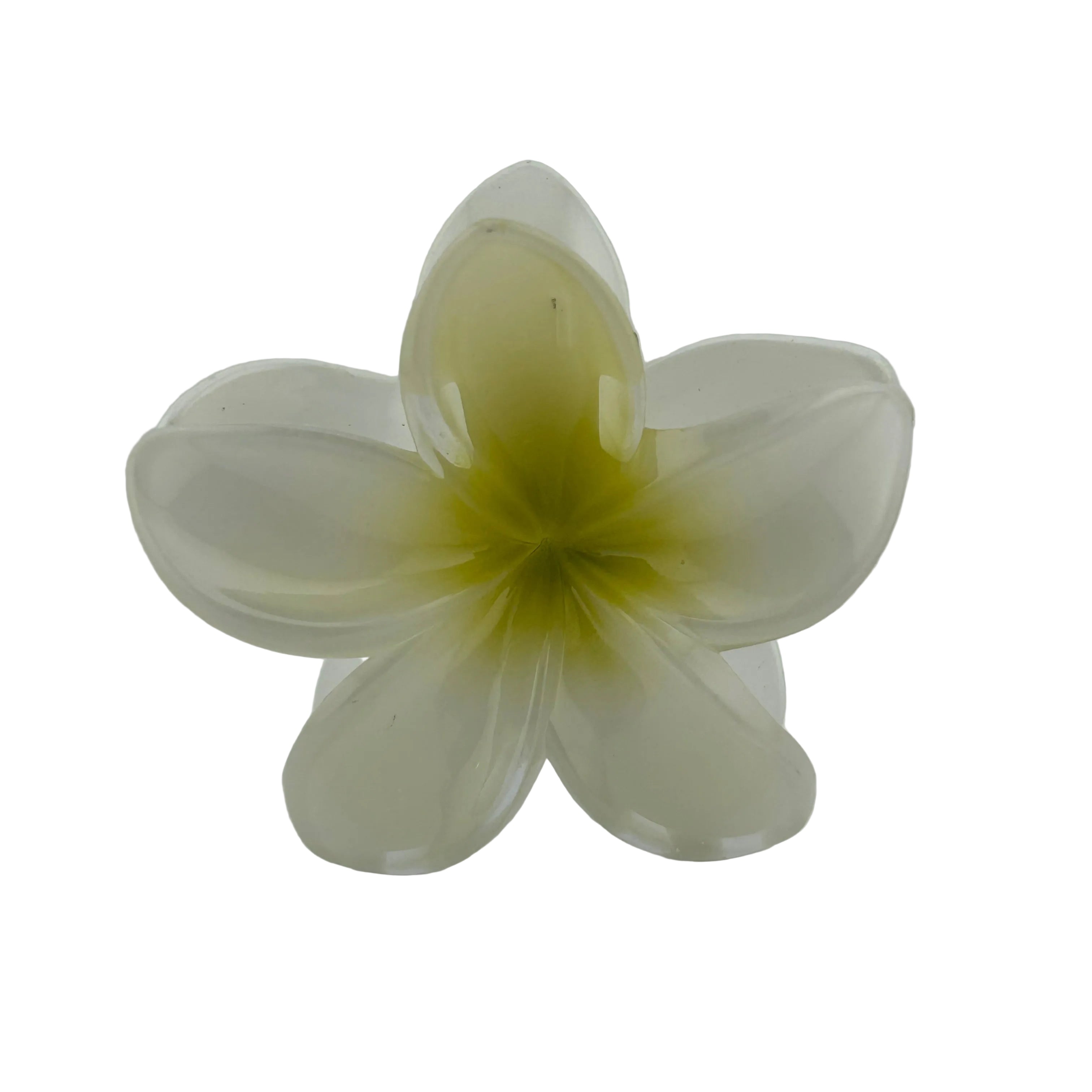 Plumeria Hair Clip - Large: White/Green