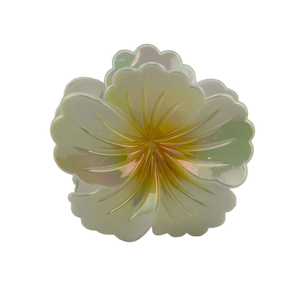 Hibiscus Hair Clip - Large: Iridescent Pearl/Yellow
