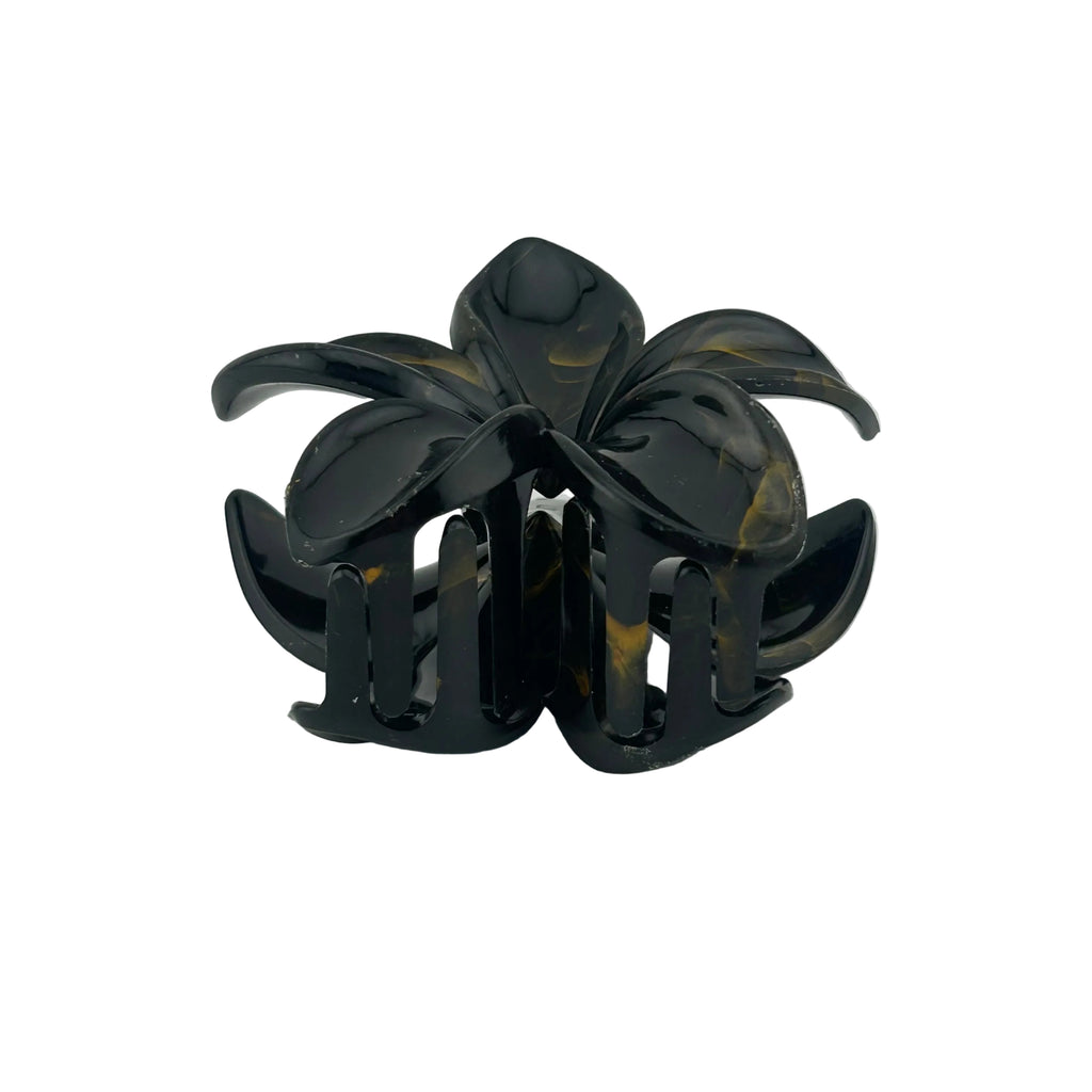 Plumeria Hair Clip - Large: Marbled Black/Gold