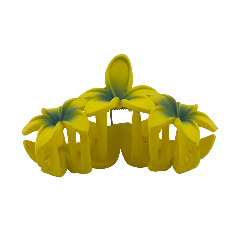 Plumeria Trio Hair Clip - Large: Yellow/Blue
