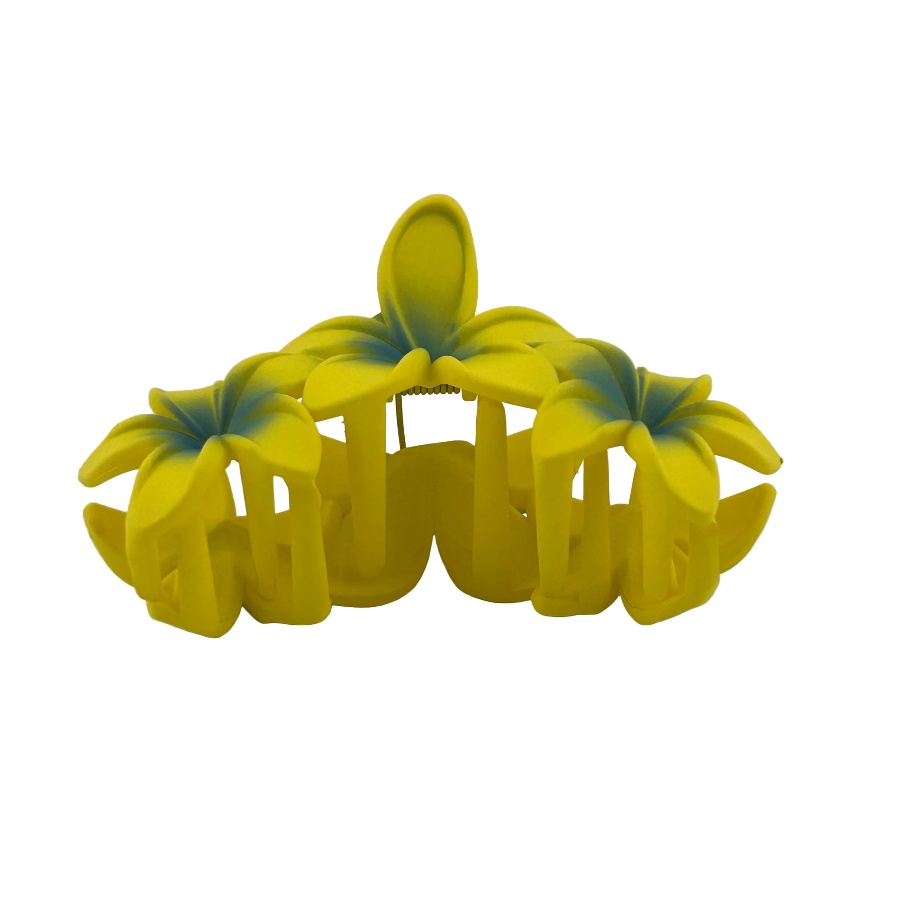 Plumeria Trio Hair Clip - Large: Yellow/Blue