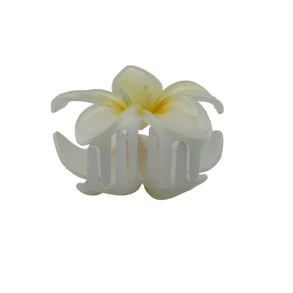 Plumeria Hair Clip - Large: White/Yellow