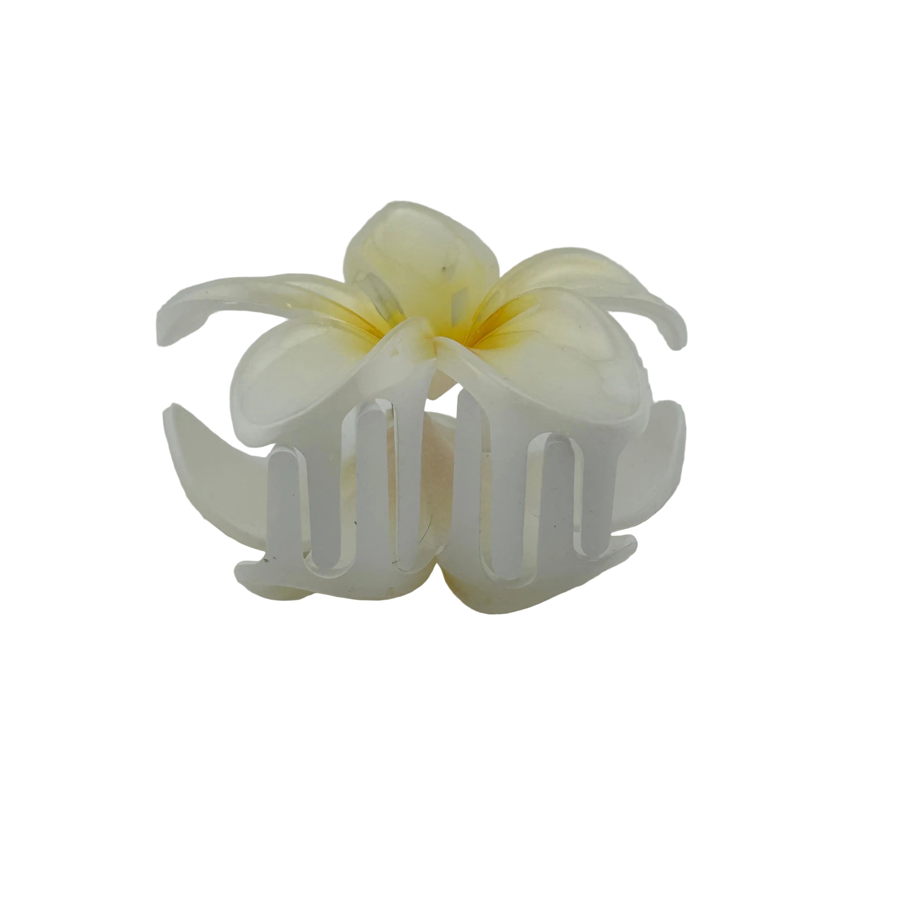 Plumeria Hair Clip - Large: White/Yellow