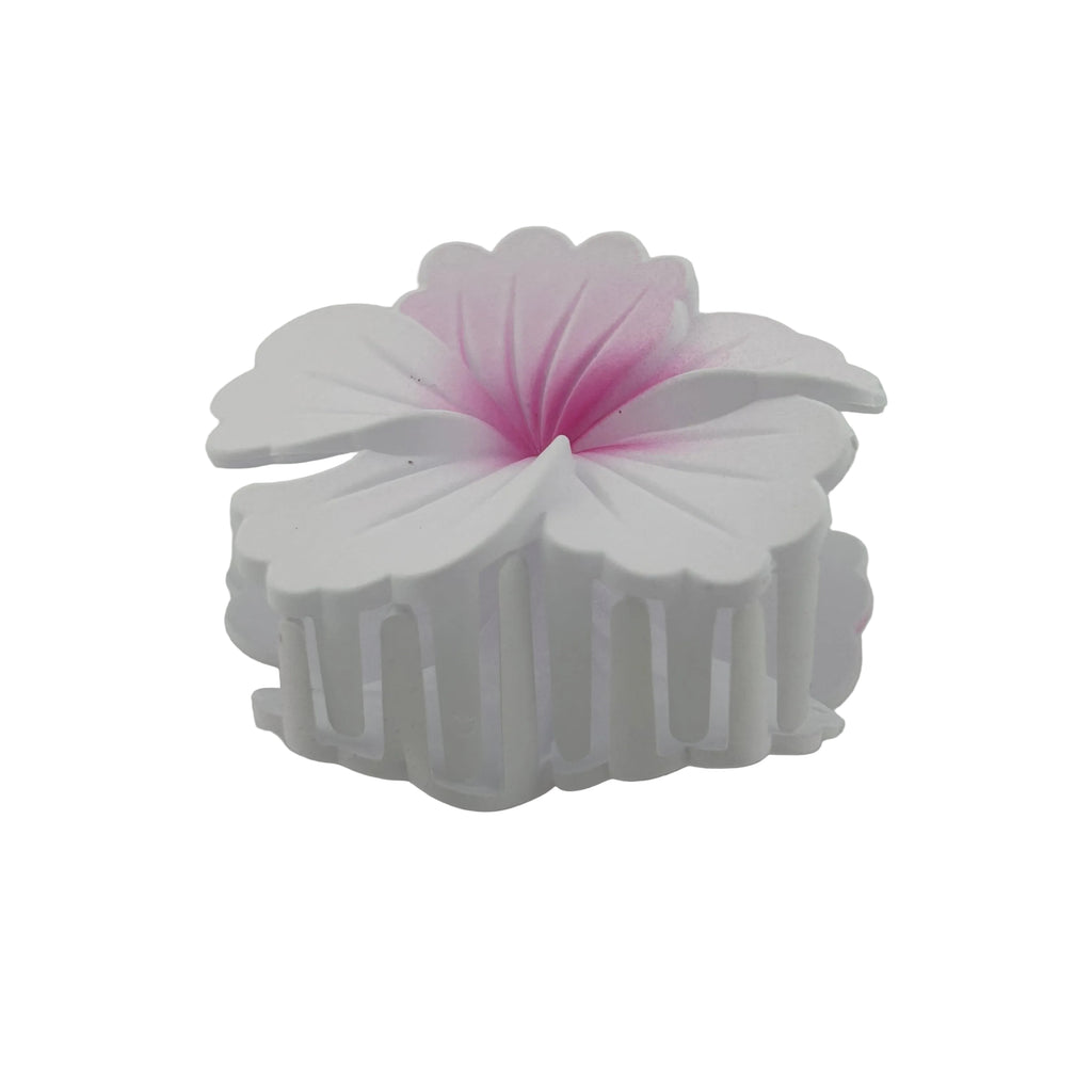 Hibiscus Hair Clip - Large: White/Pink