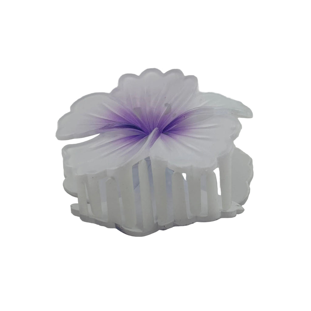 Hibiscus Hair Clip - Large: White/Purple
