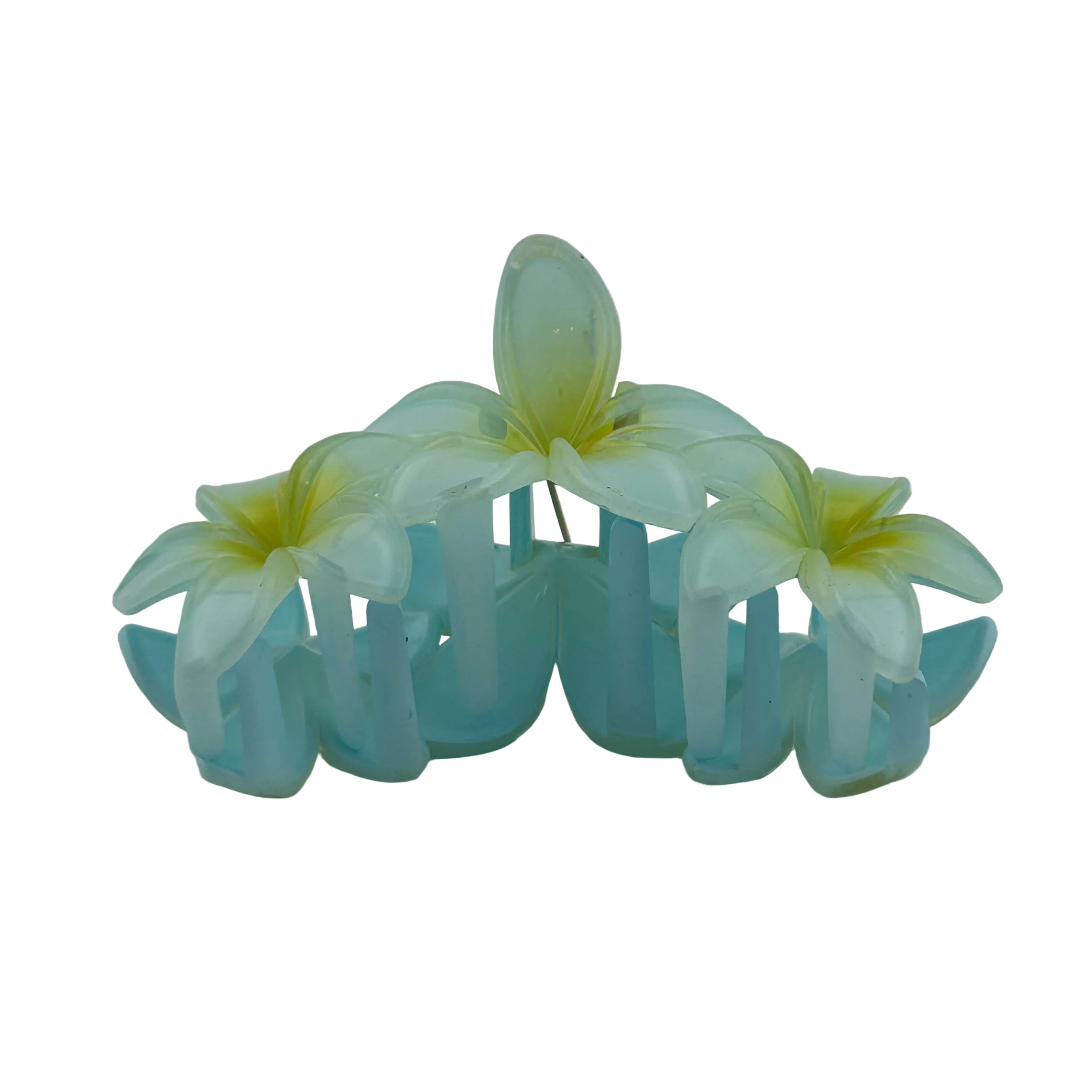 Plumeria Trio Hair Clip - Large: Blue/Yellow