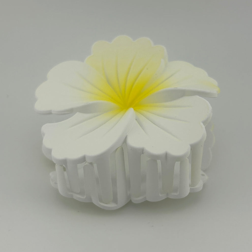 Hibiscus Hair Clip - Large: White/Yellow