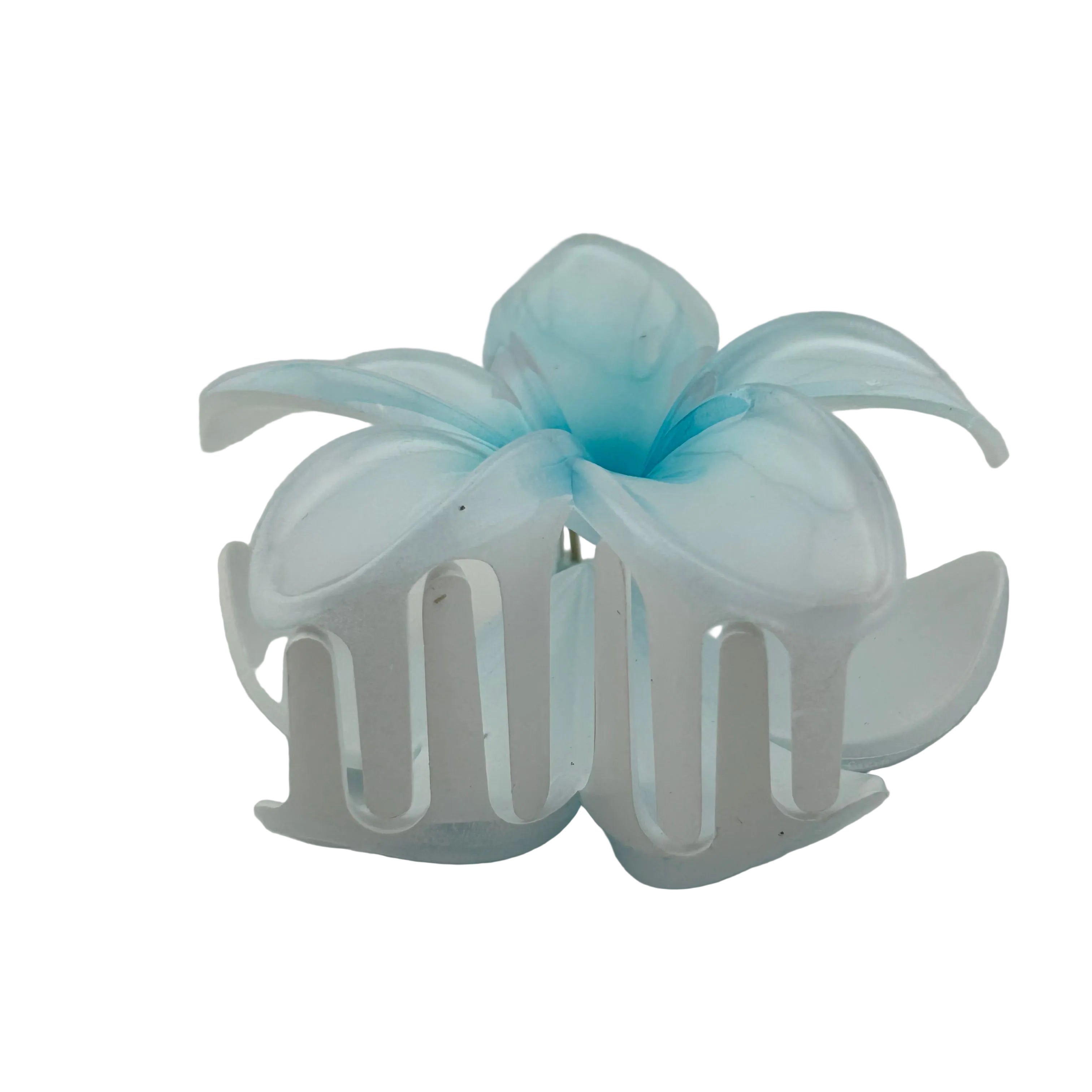 Plumeria Hair Clip - Large: White/Light Blue