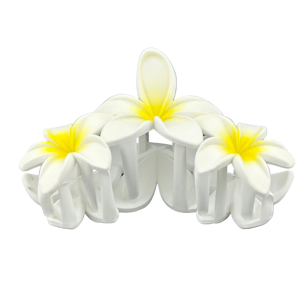 Plumeria Trio Hair Clip - Large: White/Yellow