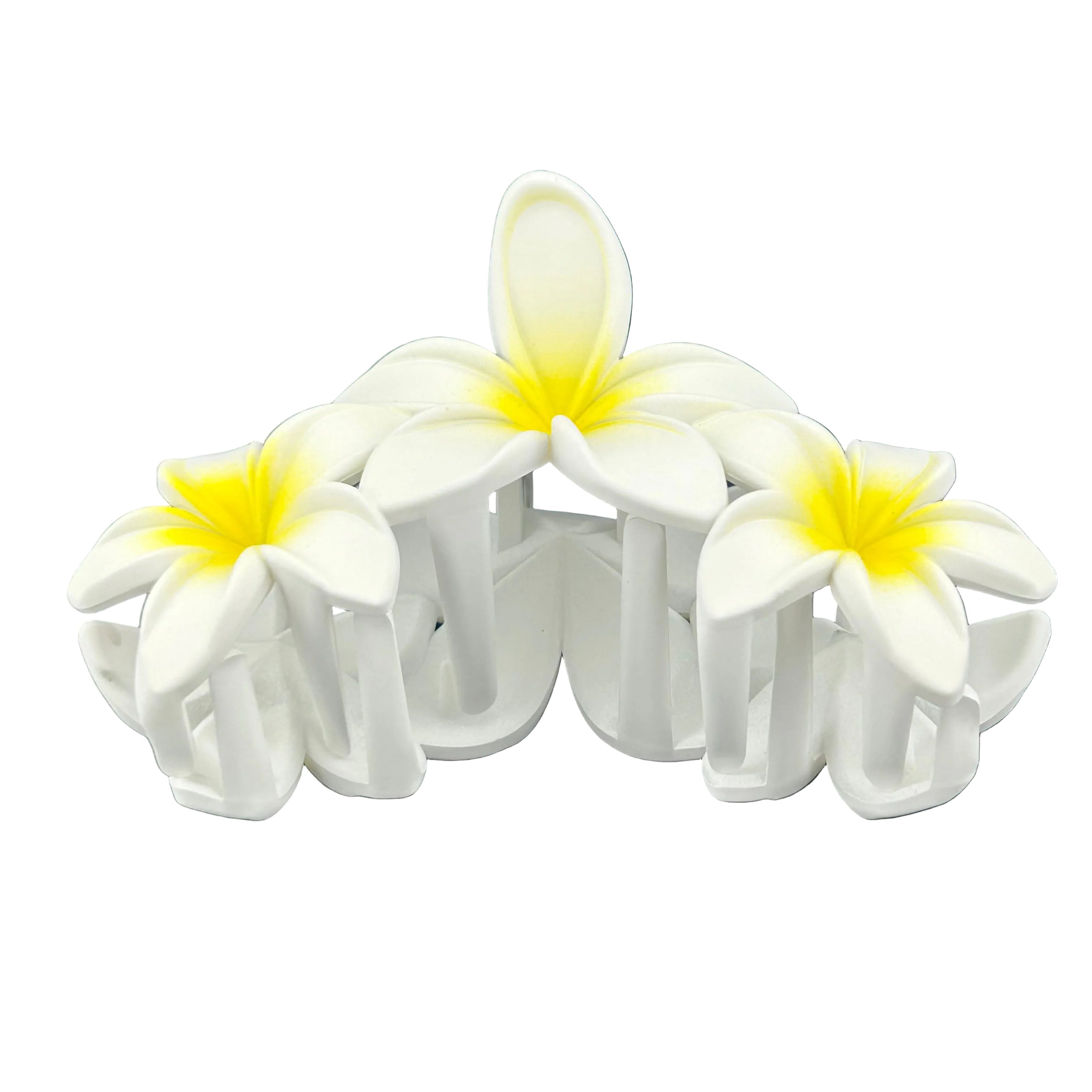 Plumeria Trio Hair Clip - Large: White/Yellow