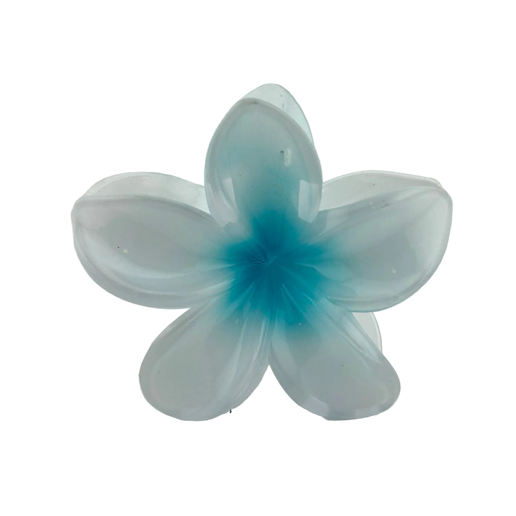 Plumeria Hair Clip - Large: White/Light Blue