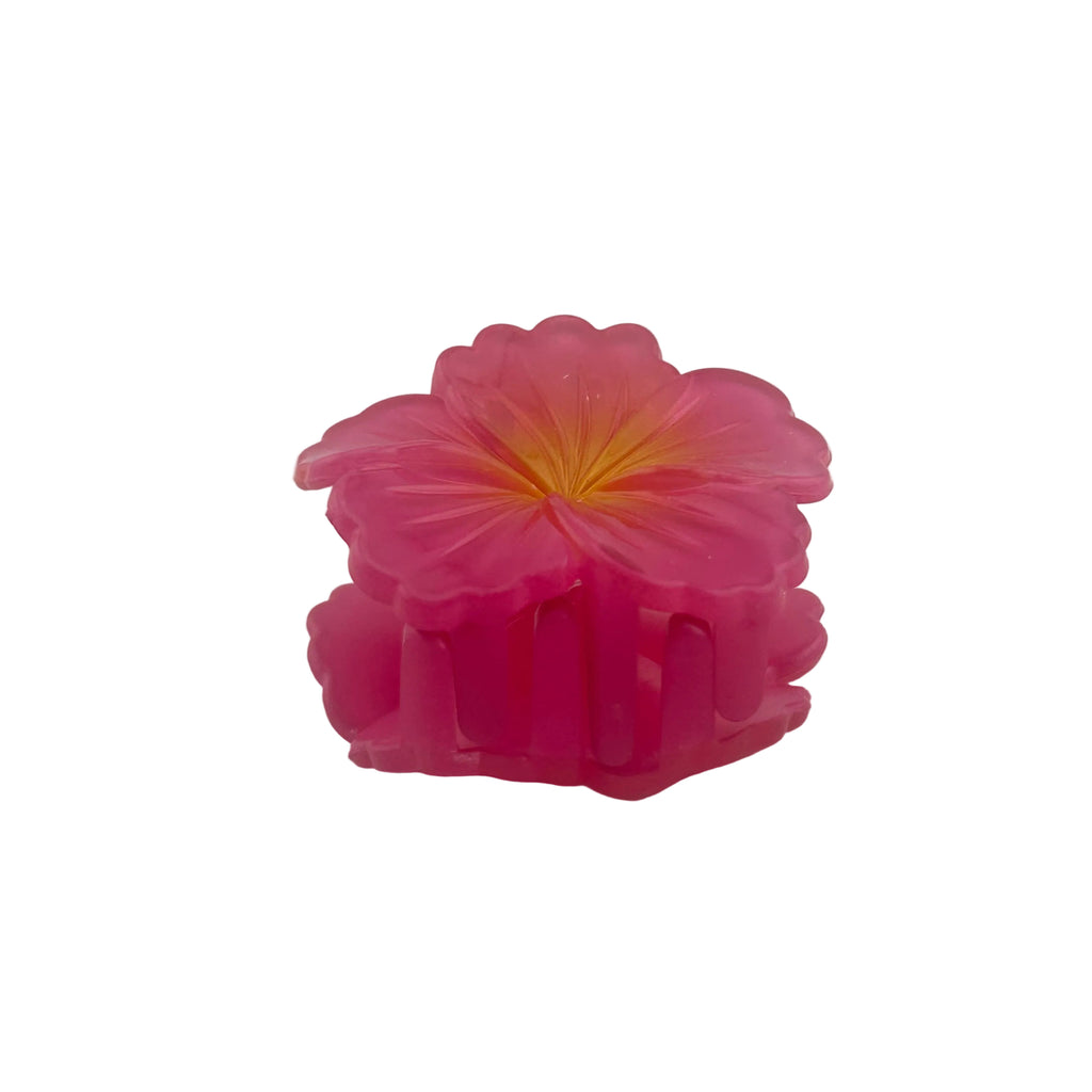 Hibiscus Hair Clip - Small: Dark Pink/Yellow