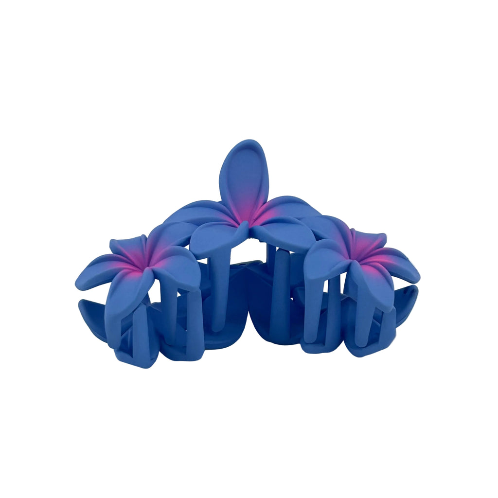 Plumeria Trio Hair Clip - Large: Blue/Pink