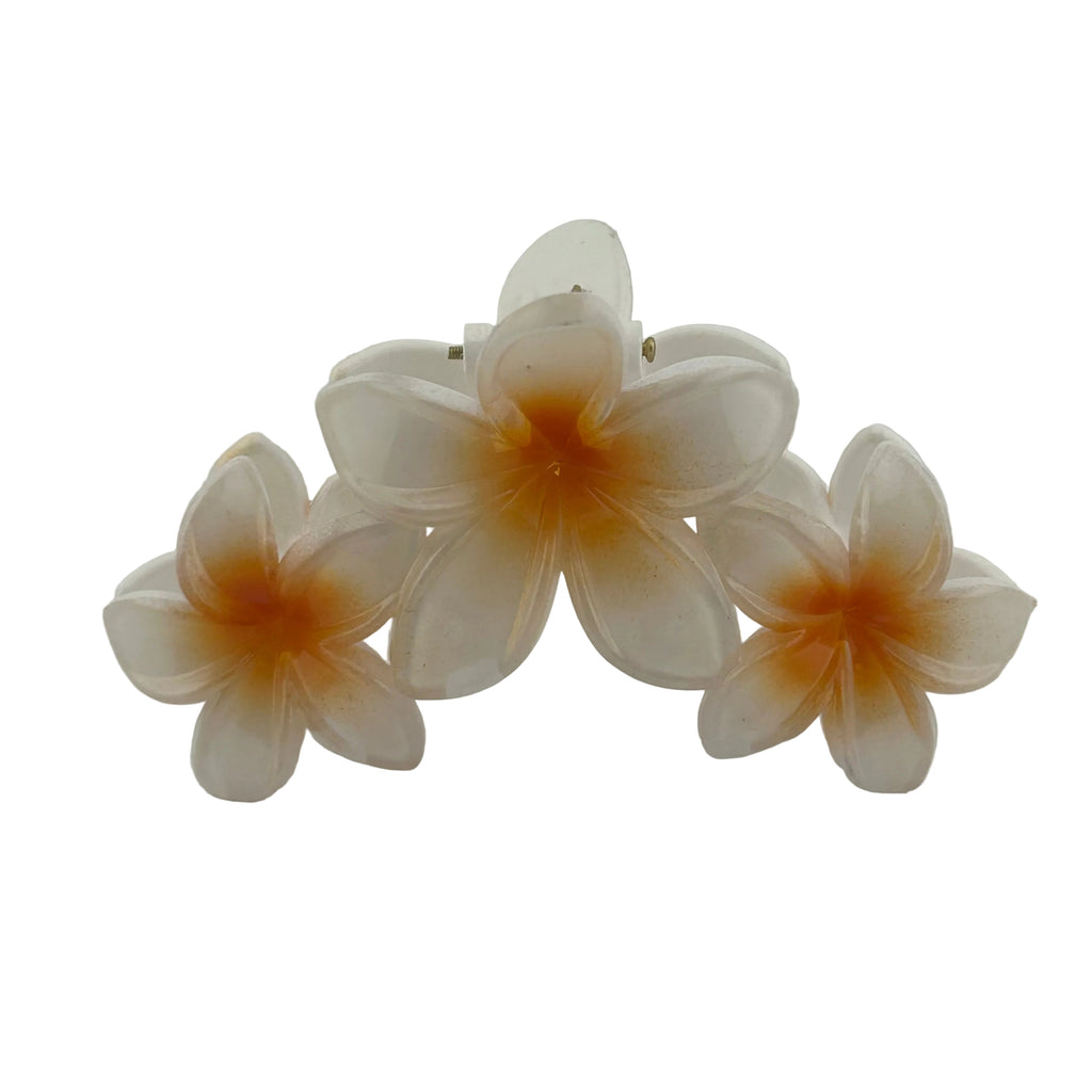 Plumeria Trio Hair Clip - Large: White/Orange