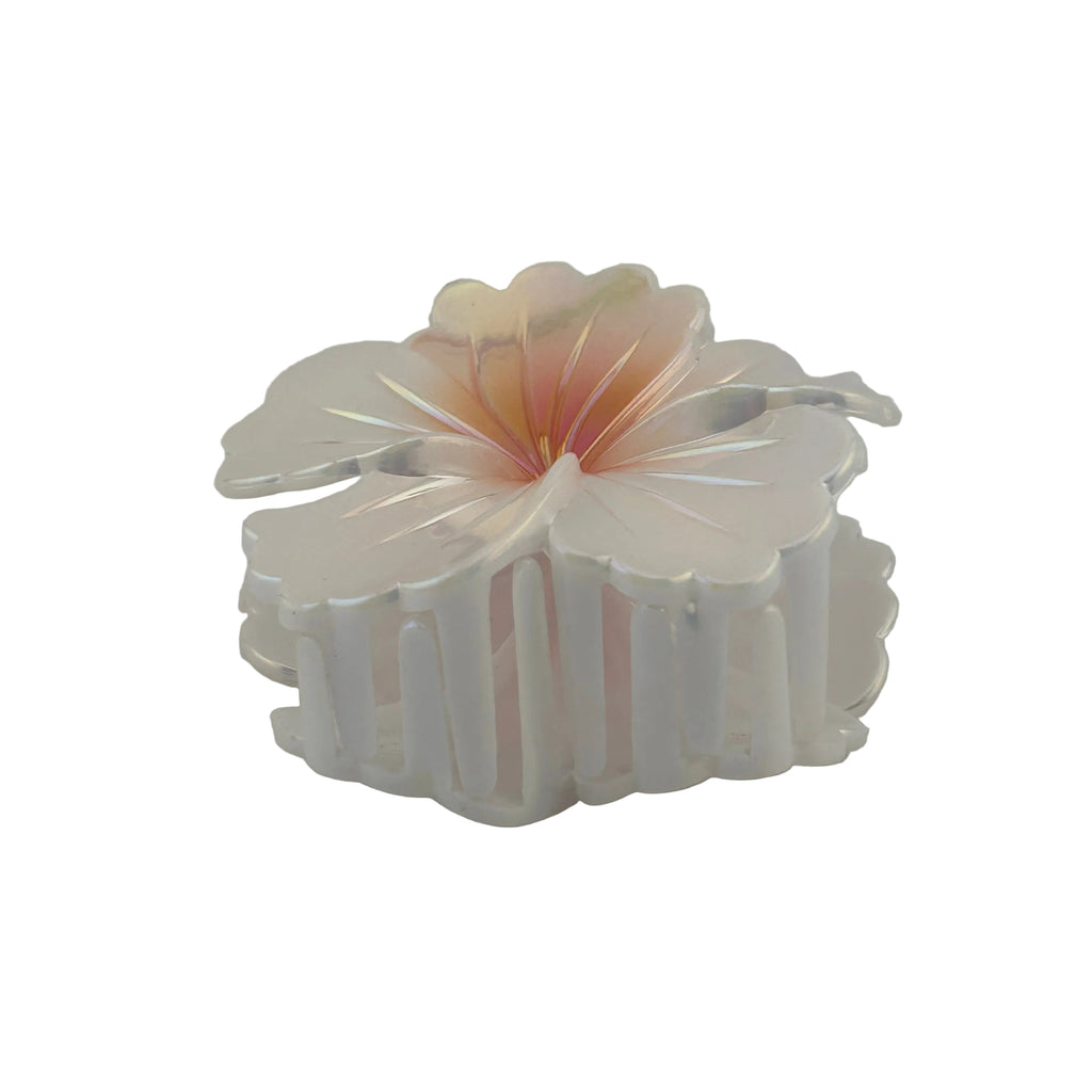 Hibiscus Hair Clip - Large: Iridescent Pearl/Orange