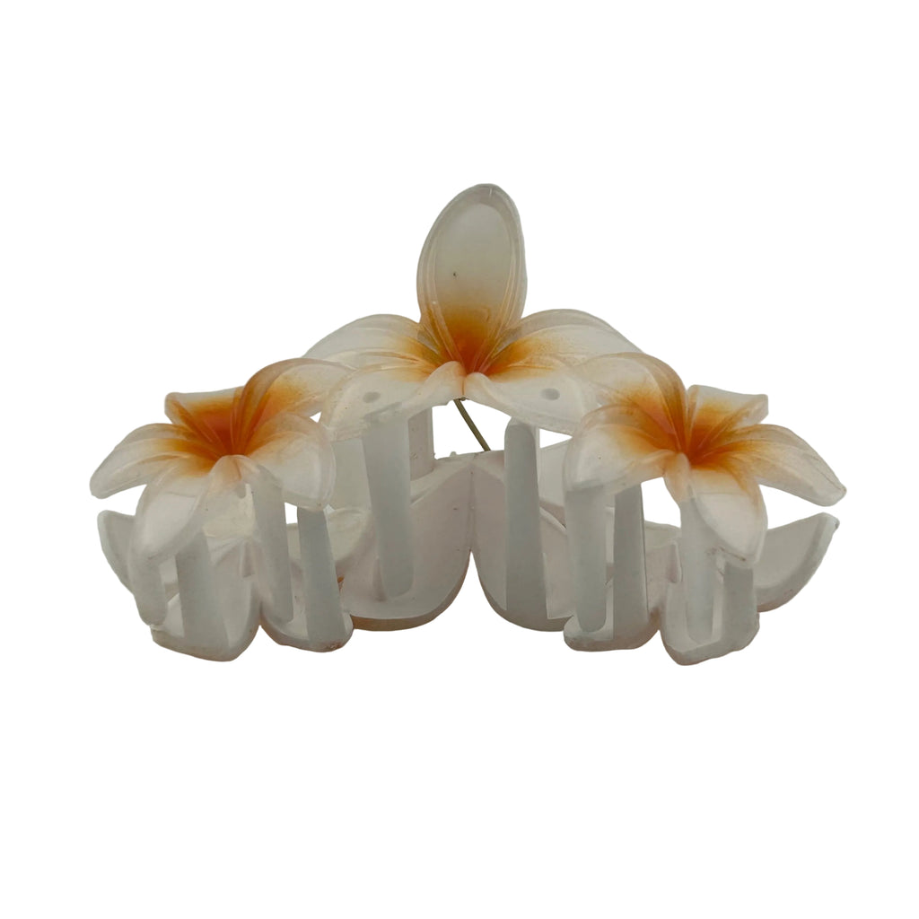 Plumeria Trio Hair Clip - Large: White/Orange
