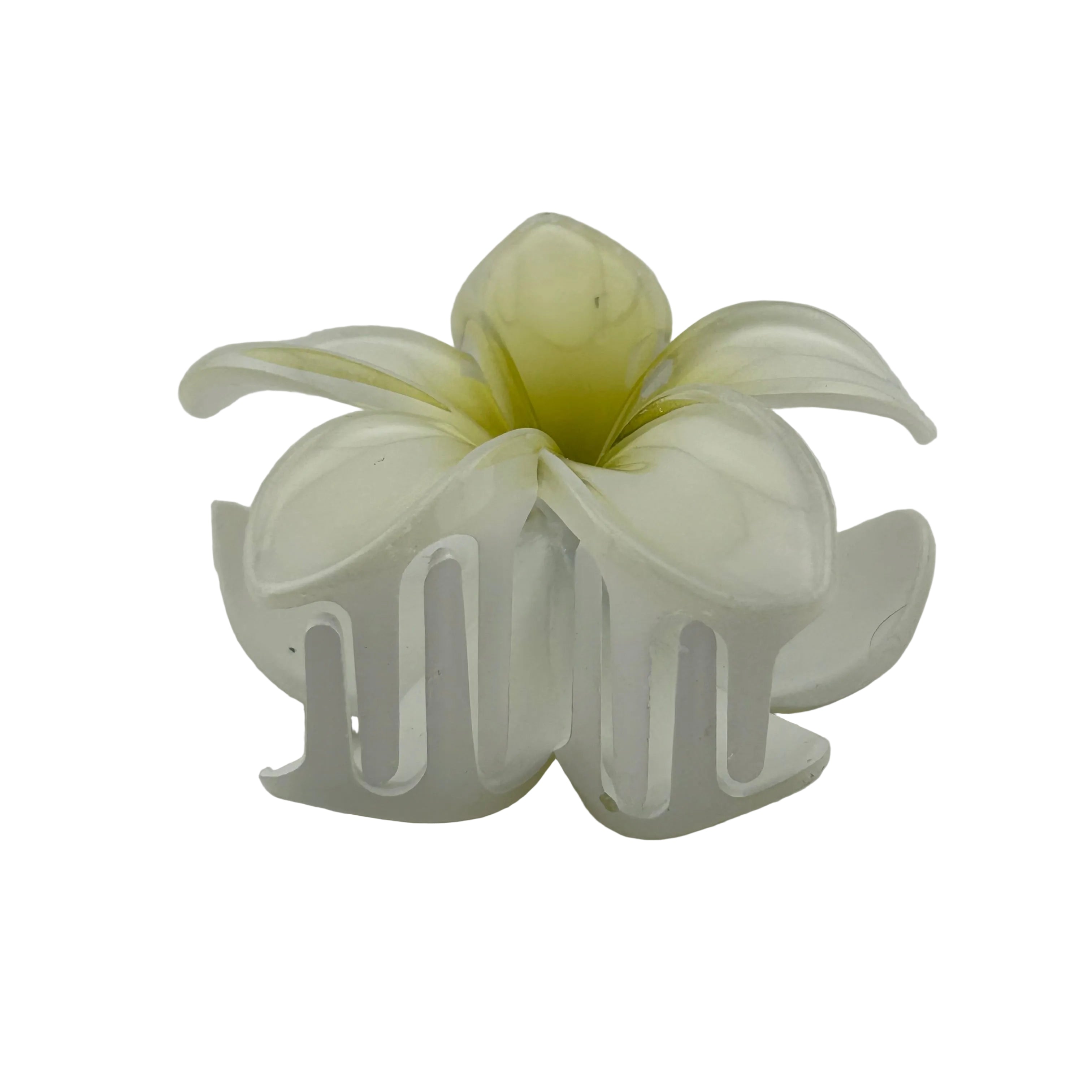 Plumeria Hair Clip - Large: White/Green
