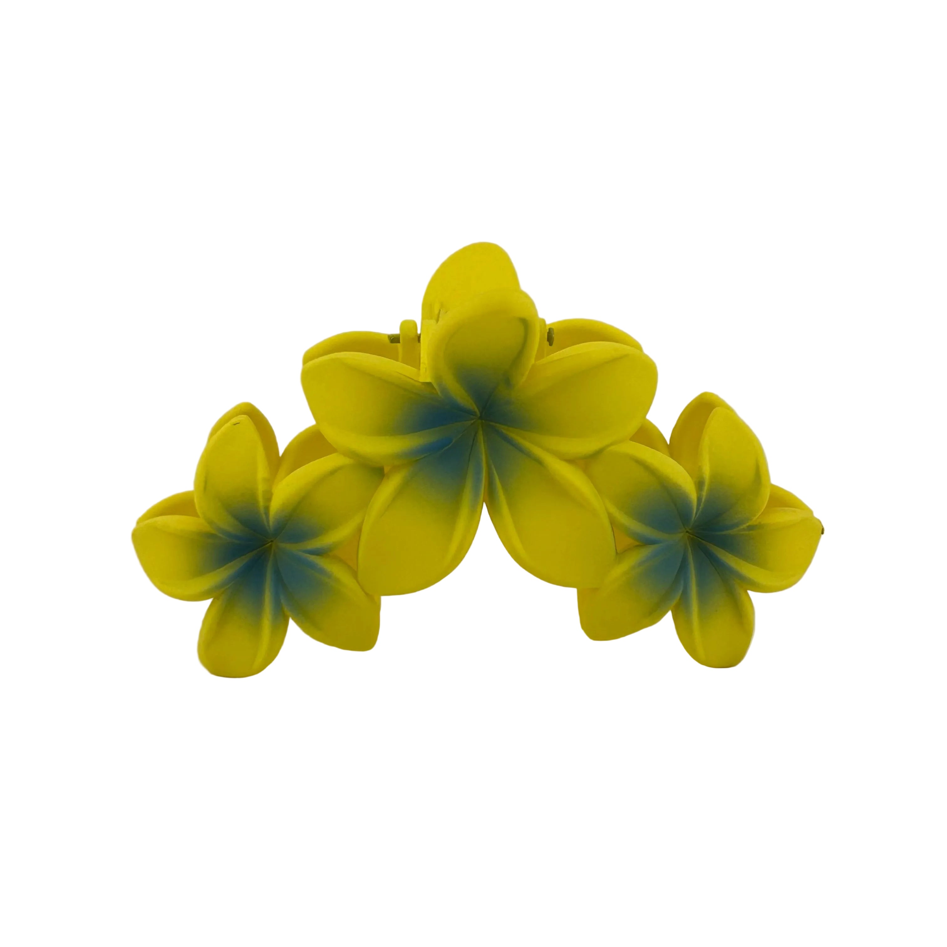 Plumeria Trio Hair Clip - Large: Yellow/Blue