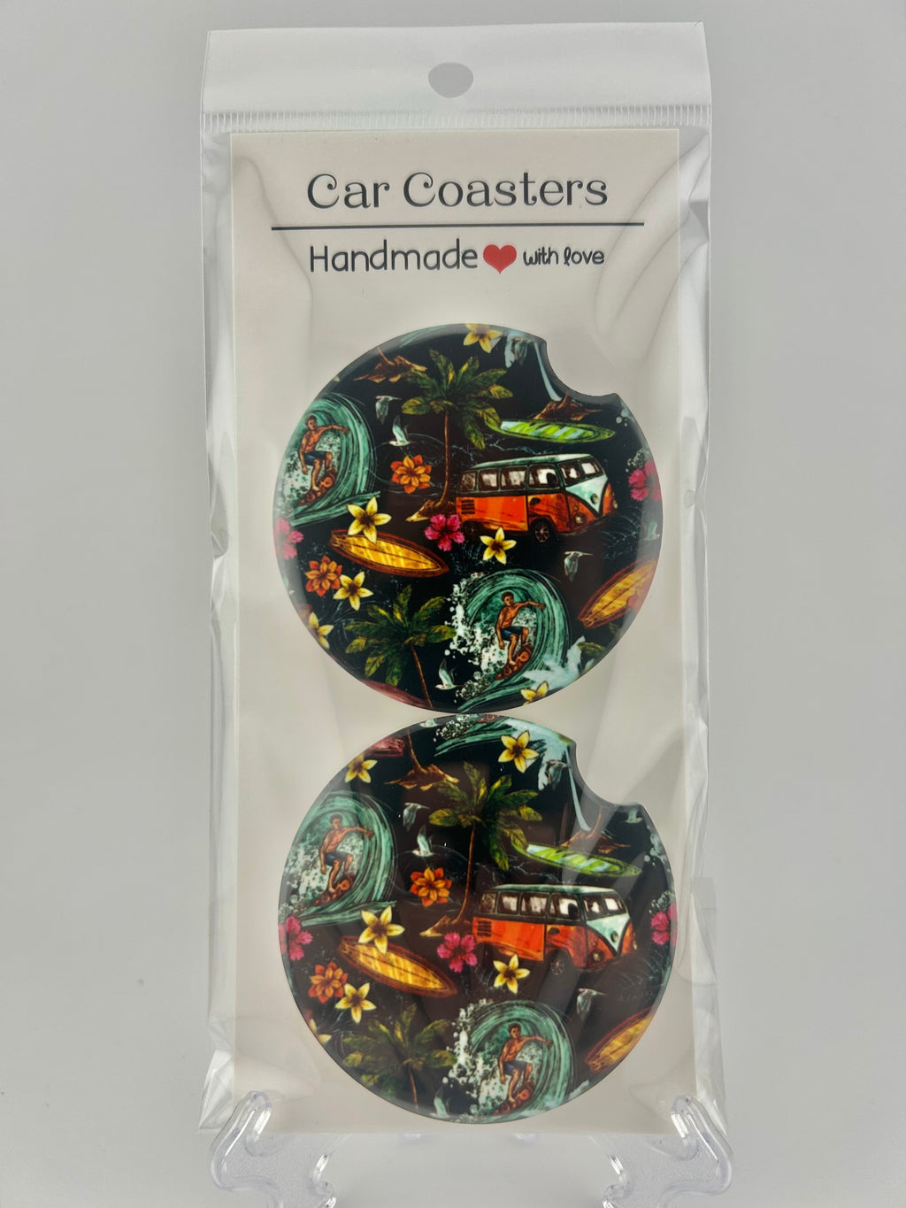 Hawaiian Sketches Dark Car Coaster Set
