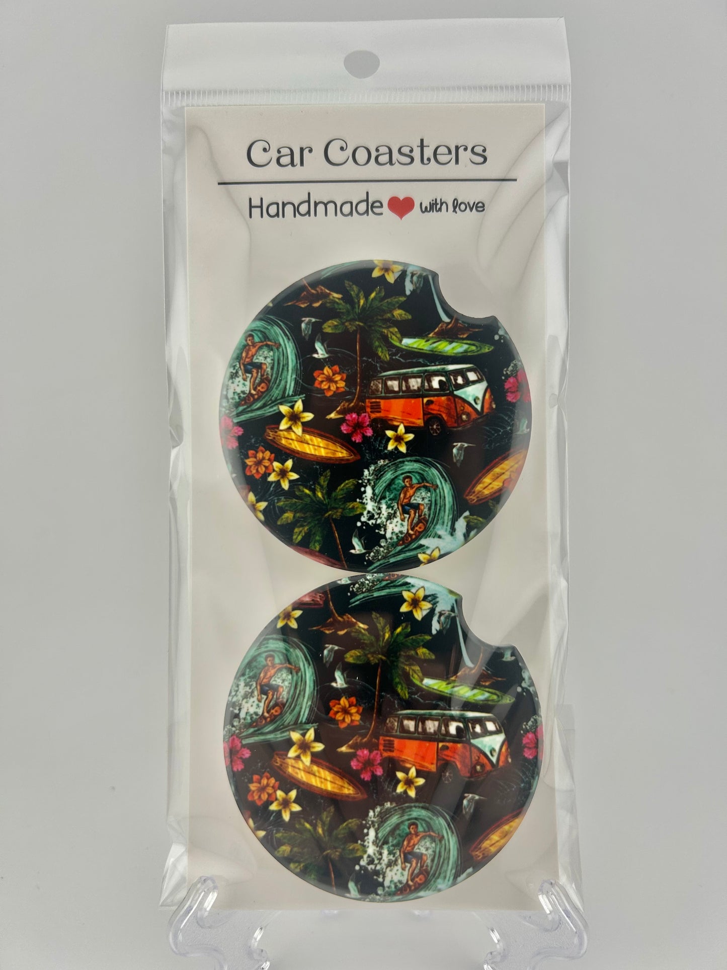 Hawaiian Sketches Dark Car Coaster Set