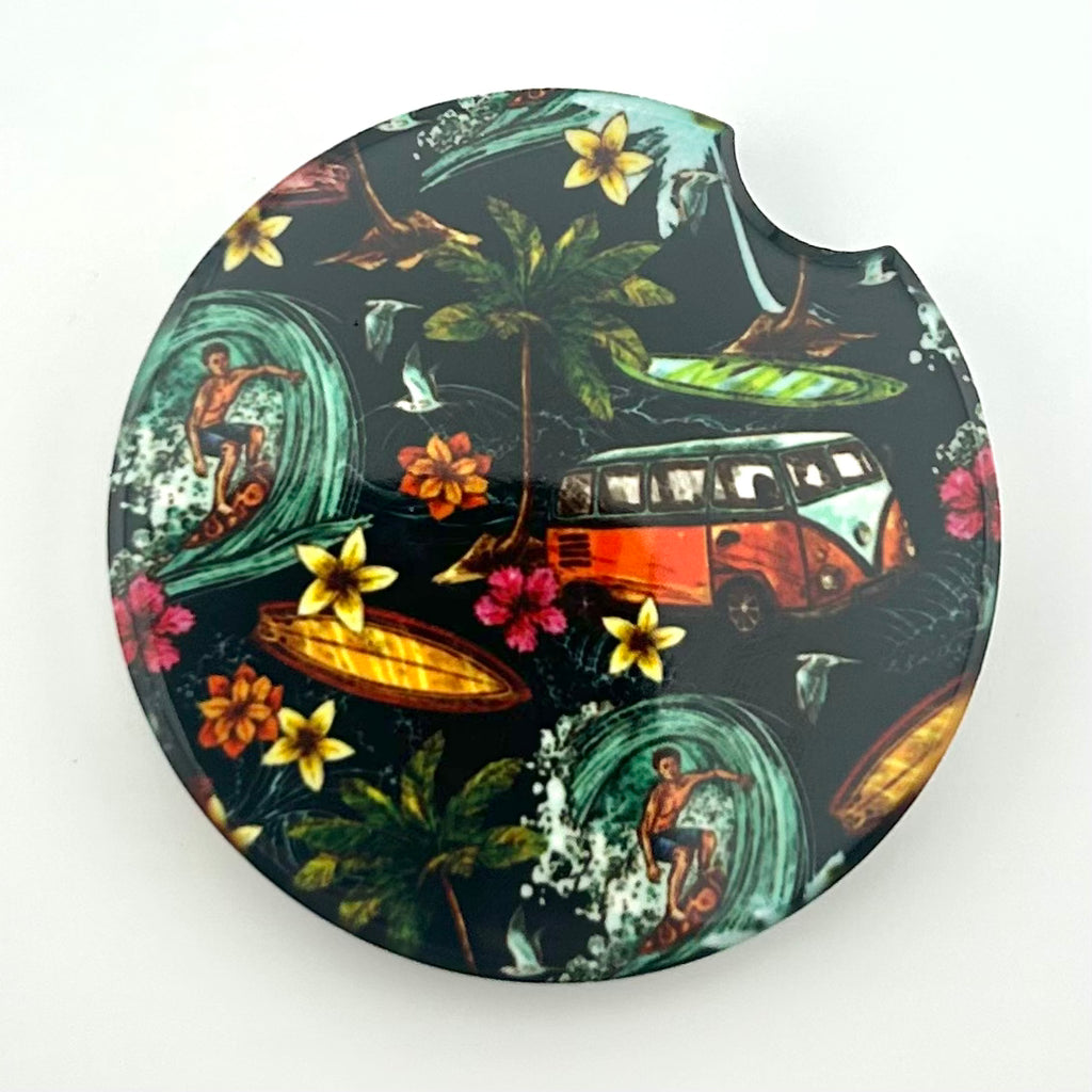 Hawaiian Sketches Dark Car Coaster Set