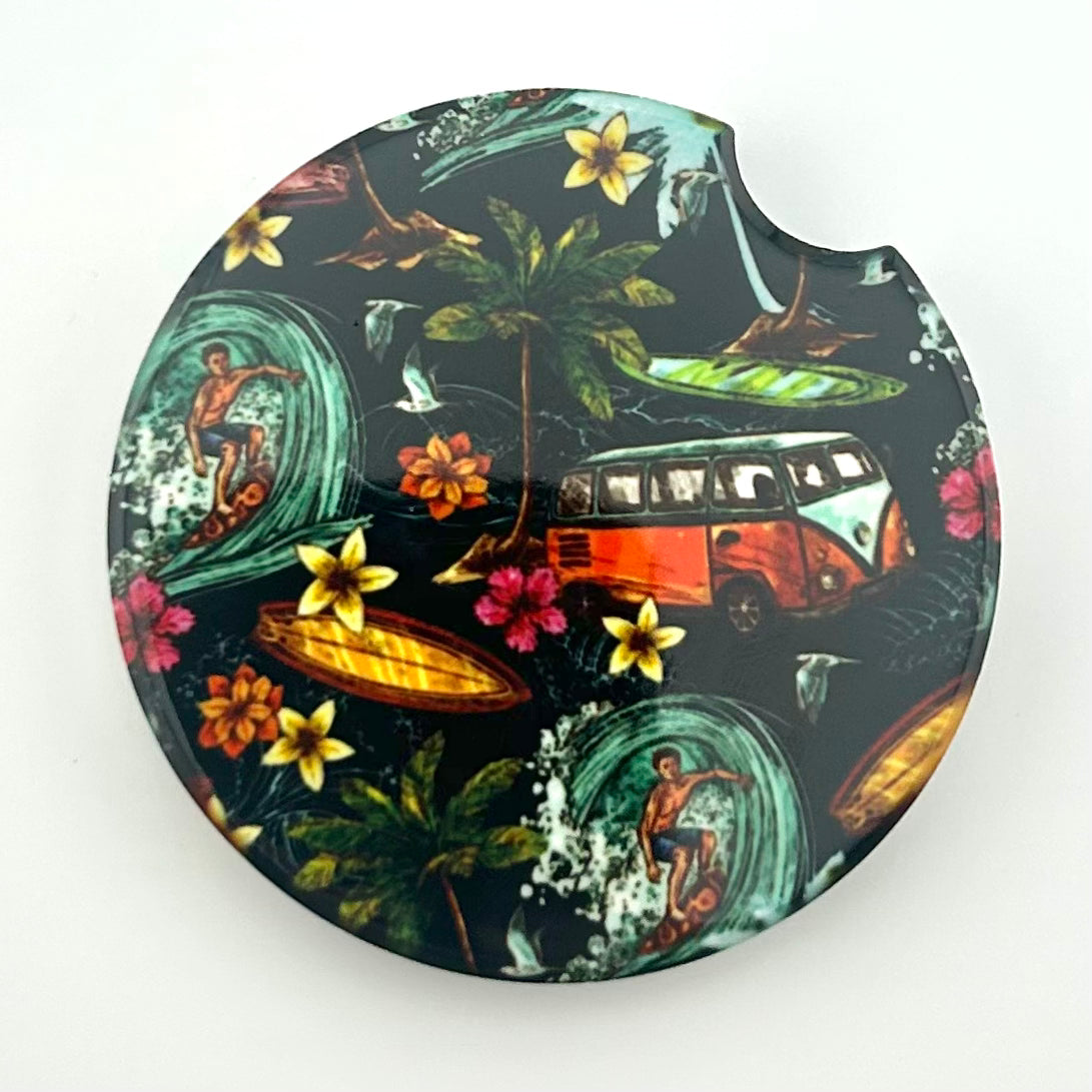 Hawaiian Sketches Dark Car Coaster Set