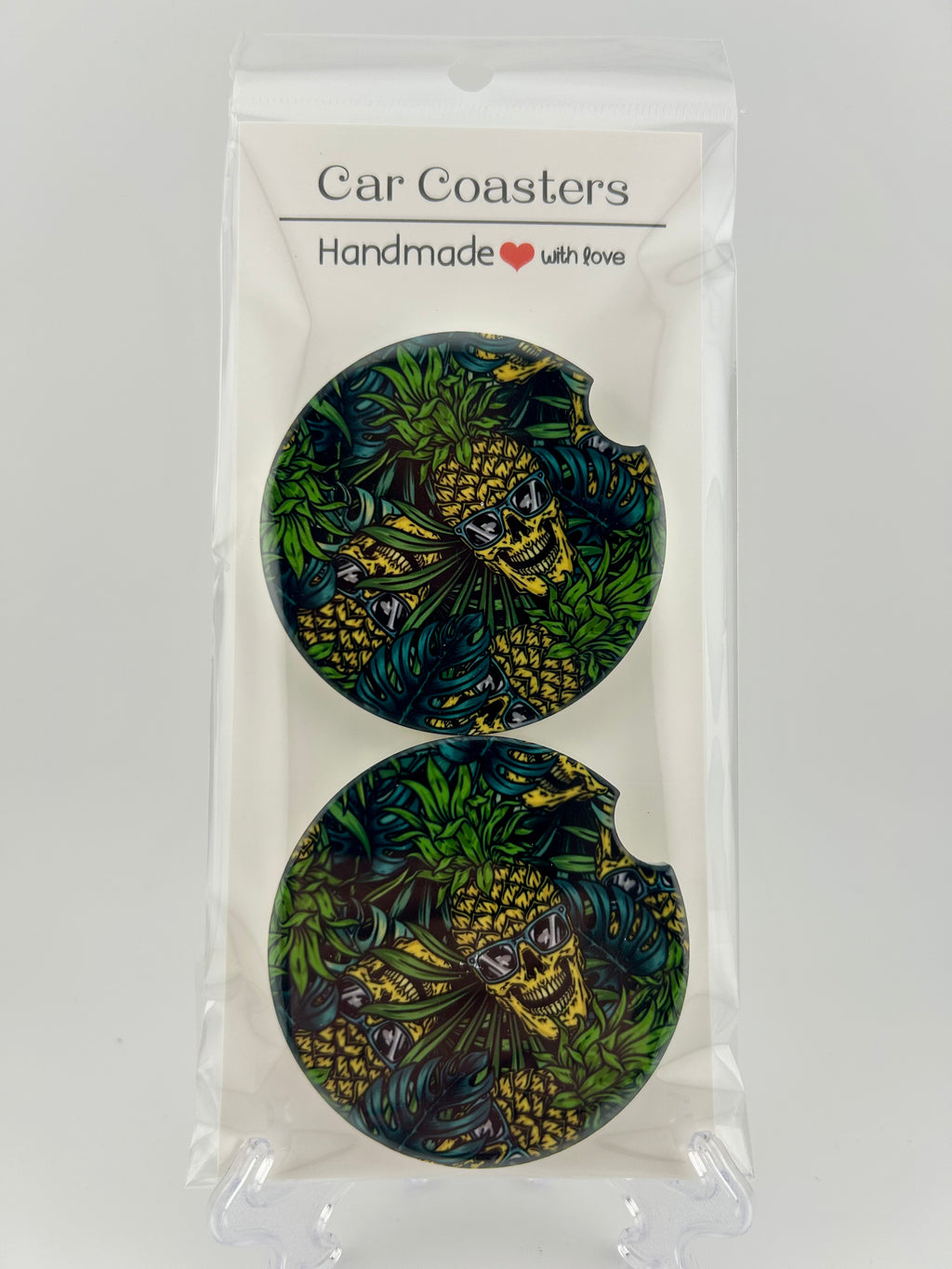 Pineapple Skulls Car Coaster Set