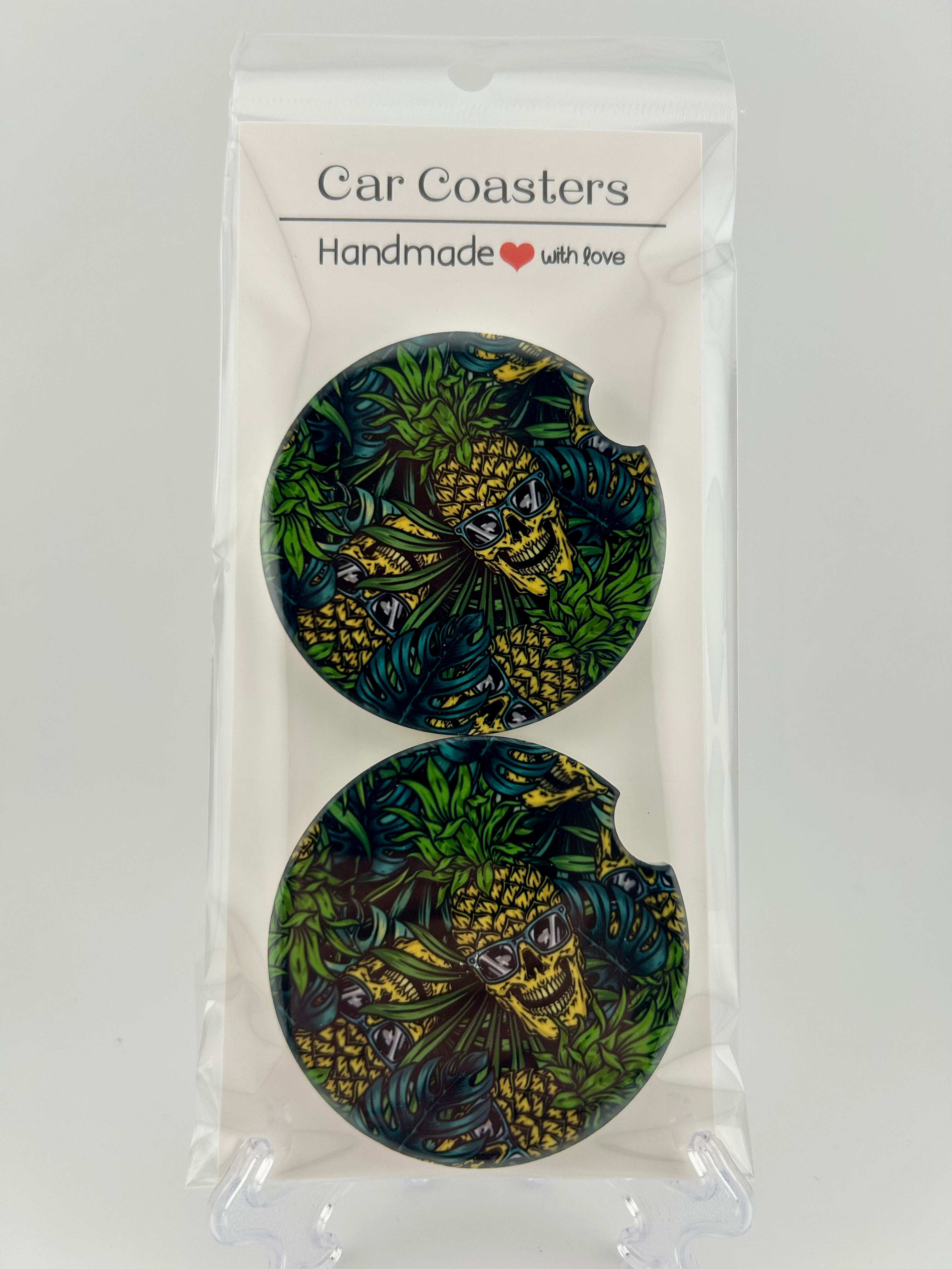 Pineapple Skulls Car Coaster Set