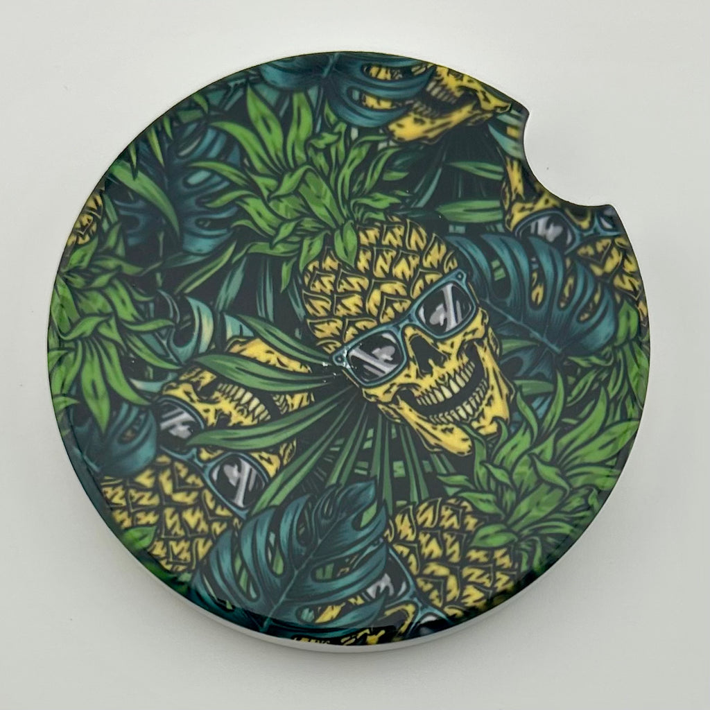 Pineapple Skulls Car Coaster Set