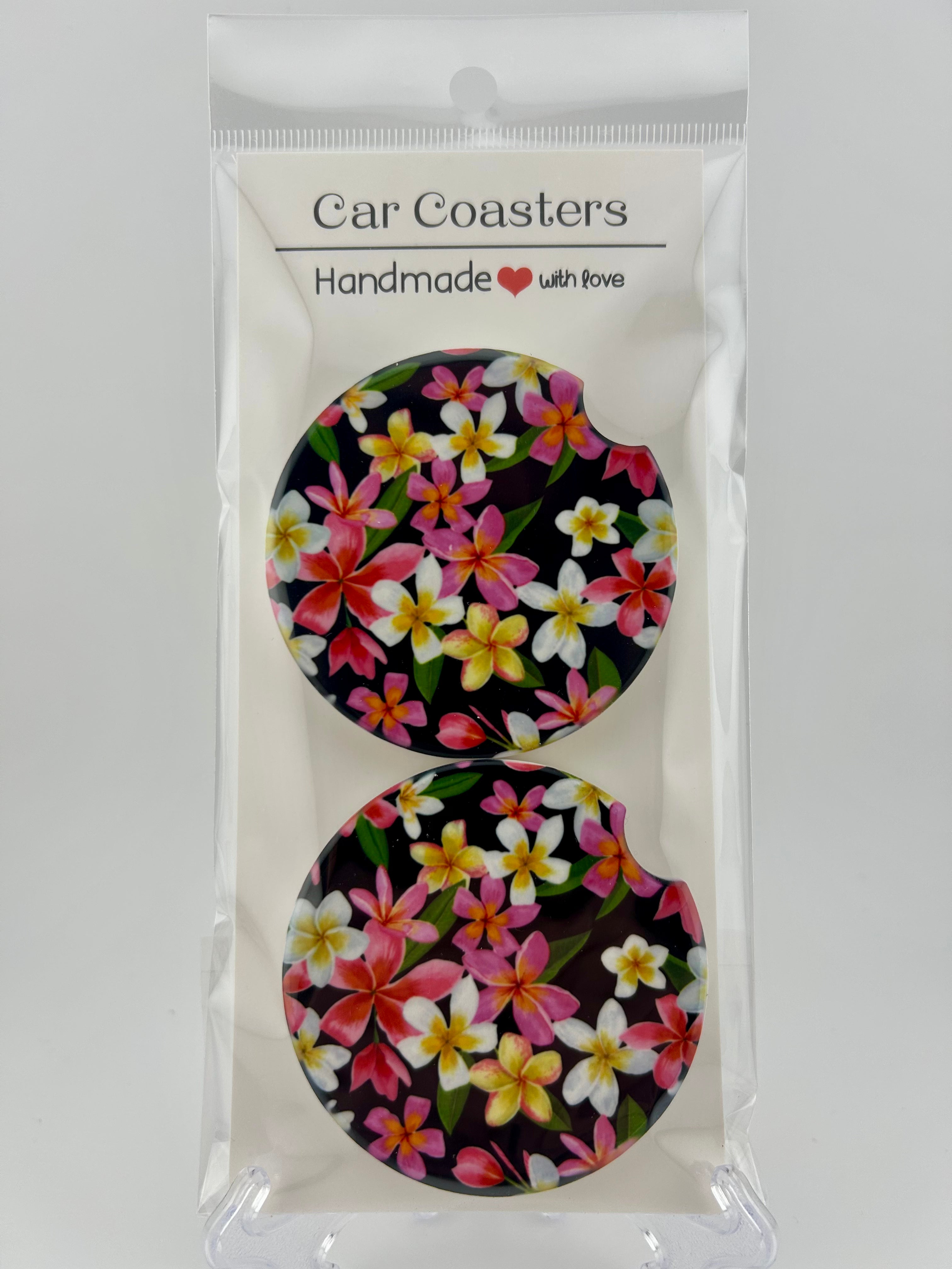 Watercolor Plumerias Car Coaster Set